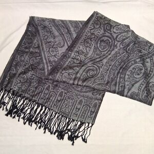 Paisley Scarf‎ Wrap Shawl Womens Fashion Accessory Black Silver Fringed